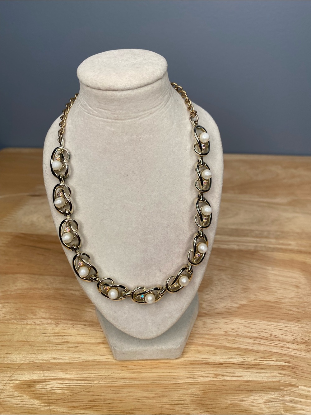 Vintage Gold Pearl Link Necklace